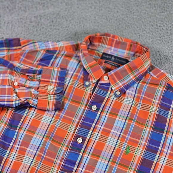 Ralph Lauren Other - Ralph Lauren Shirt Mens Large Orange Blue Plaid Custom Fit Button Down Preppy